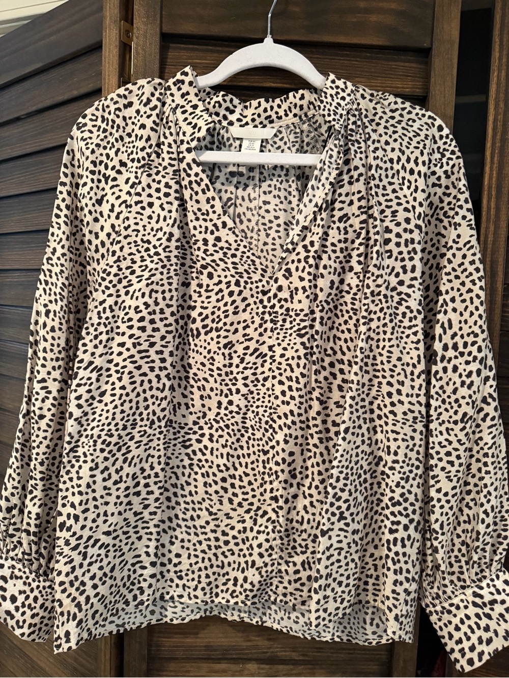H&M Cream and Black Leopard-Print V-Neck Blouse